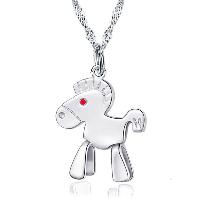 Three-dimensional carousel pendant female Japanese simple pendant silver jewelry gift