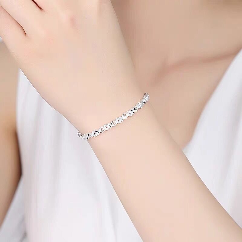 Silver bracelet fashion small fish simple and sweet personality diamond-studded multi-diamond bracelet white copper