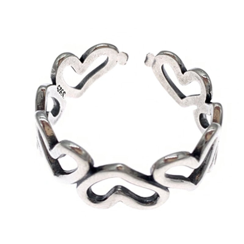 Silver 925 hollow love ring female niche design simple stacking single product index finger ring open tail ring