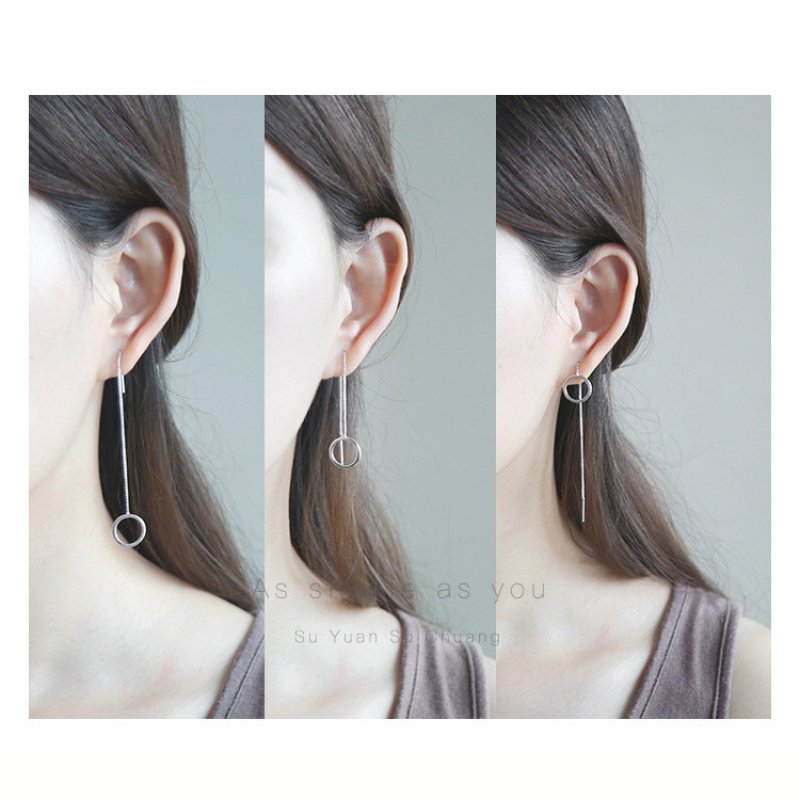 Japanese triangle round love heart long ear line temperament sweet simple tassel hollow heart earrings female