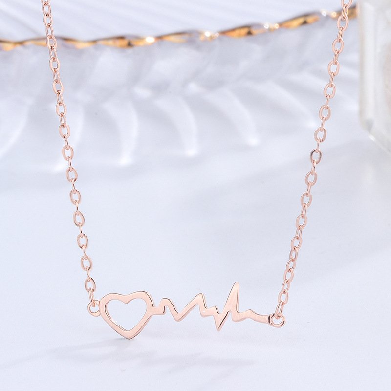 Creative s999 sterling silver electrocardiogram necklace women 2020 new light luxury love clavicle chain heartbeat induction