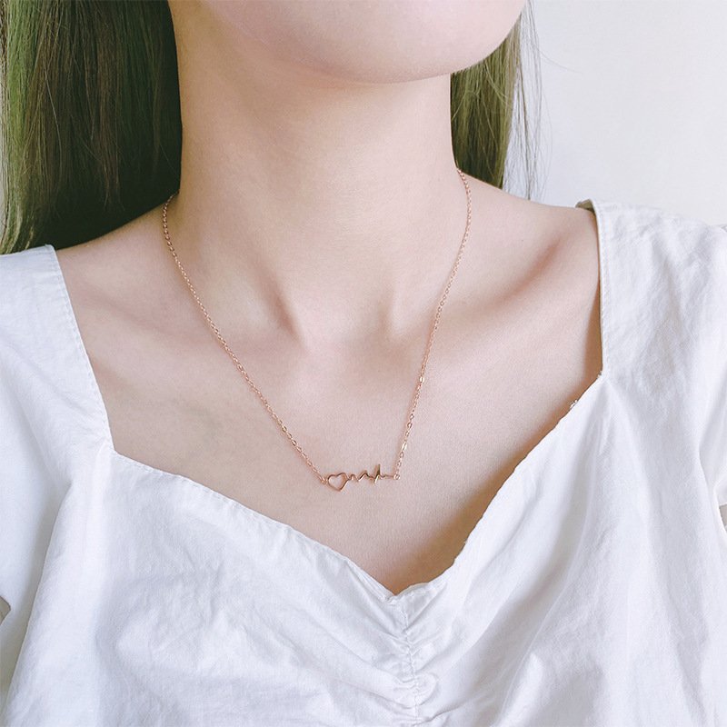 Creative s999 sterling silver electrocardiogram necklace women 2020 new light luxury love clavicle chain heartbeat induction