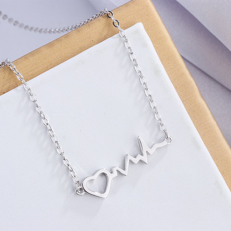 Creative s999 sterling silver electrocardiogram necklace women 2020 new light luxury love clavicle chain heartbeat induction