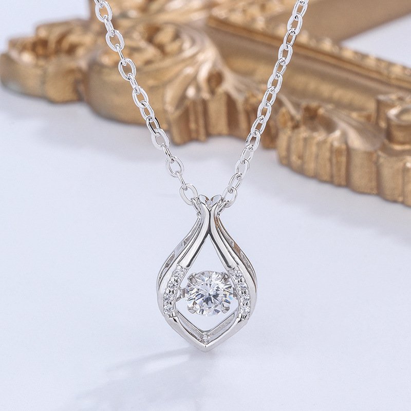 s999 pure silver mermaid necklace women's simple and versatile water drop smart necklace beating heart necklace