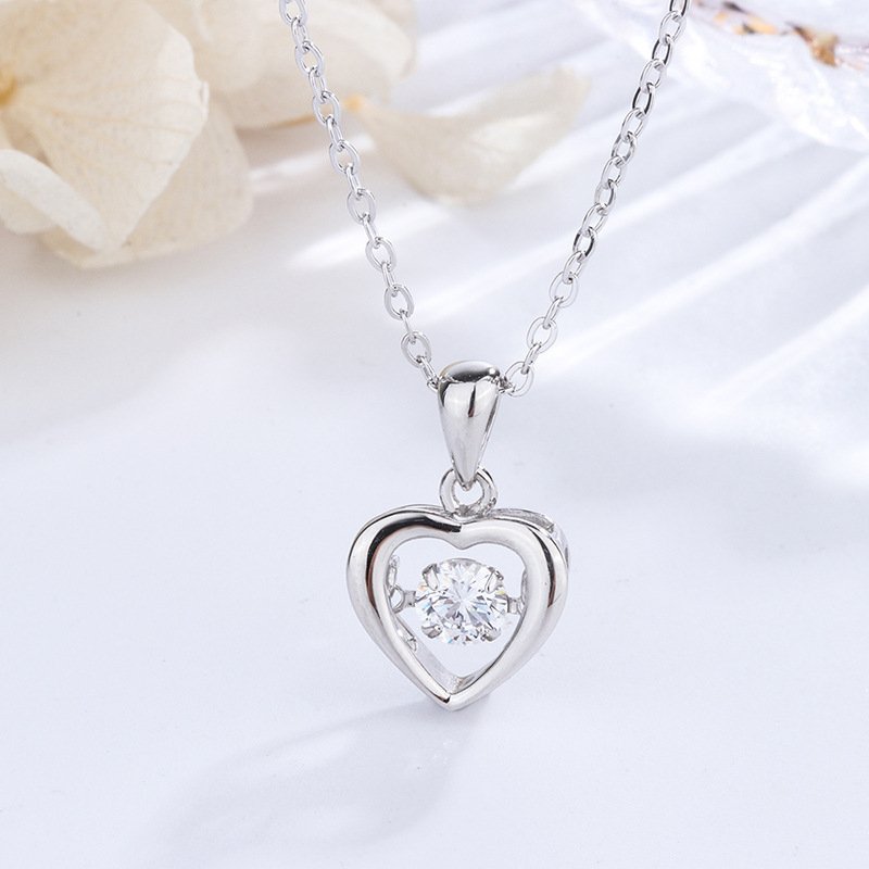 New s999 sterling silver love heart necklace female simple fashion beating heart clavicle chain Christmas gift