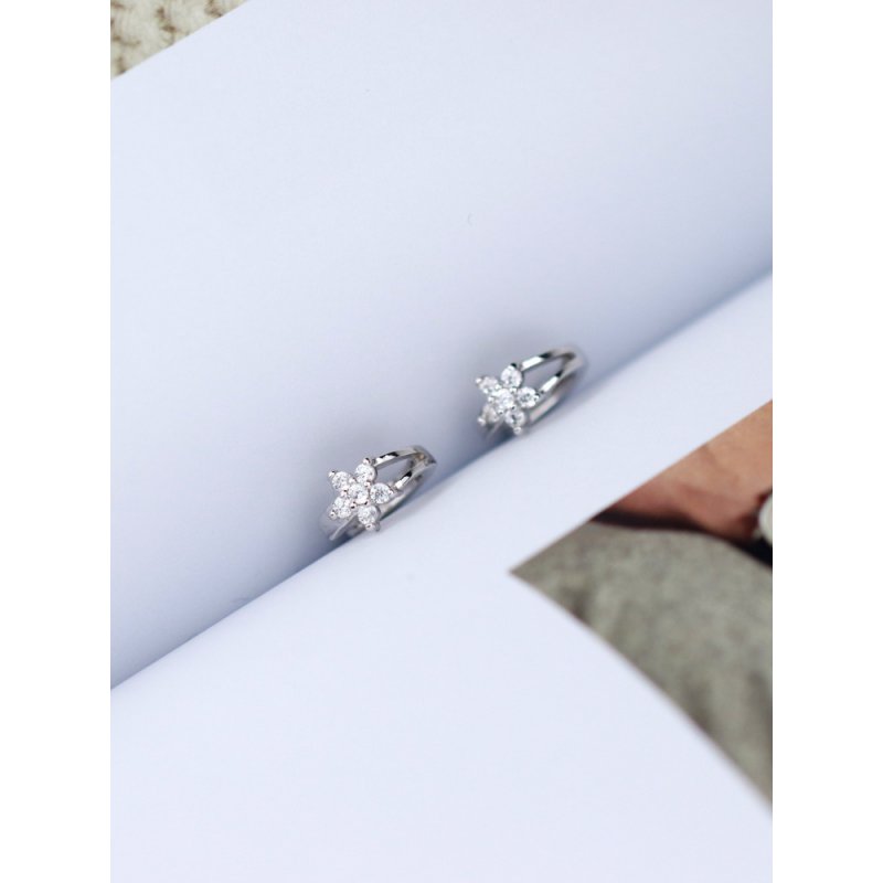 Silver diamond snowflake ear buckle women cute mini small ear hoop earrings