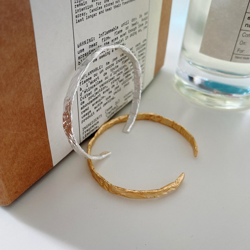 S925 sterling silver bracelet simple irregular concave-convex gold foil pattern female bracelet personality silver bracelet