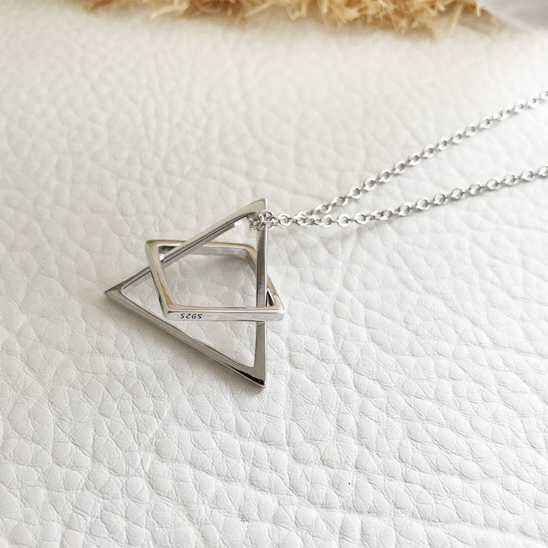 Silver S925 Sterling Silver Square Triangle Geometric Shape Modern Personality Necklace Pendant