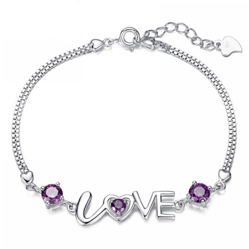 Romantic love silver female bracelet new love heart-shaped double diamond bracelet for girlfriend