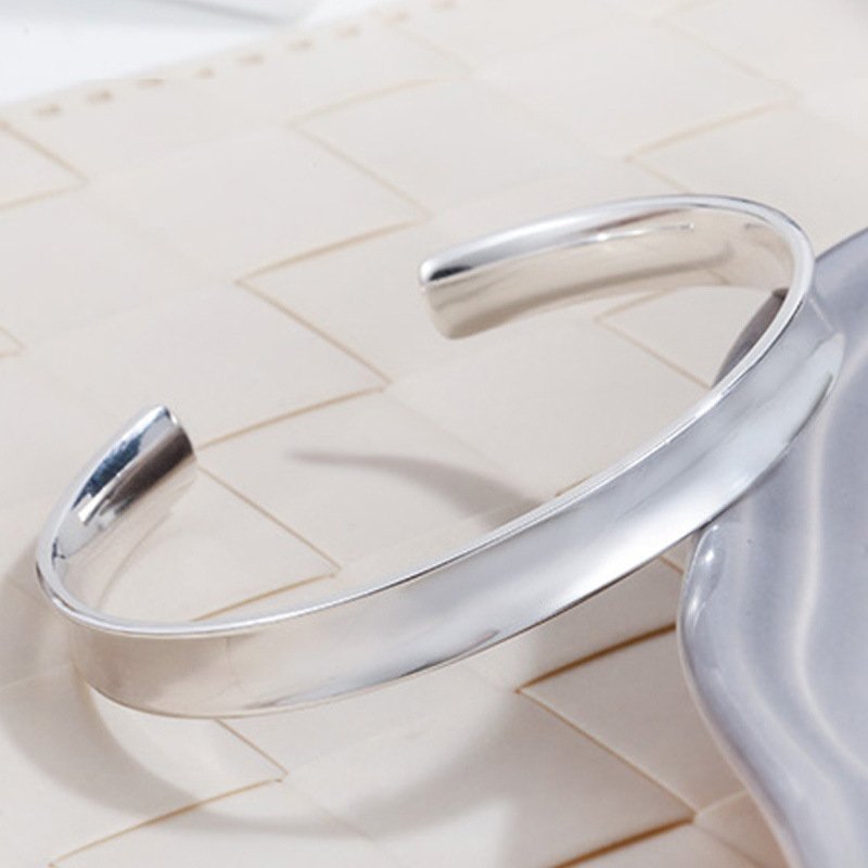 Simple Glossy Bracelet Open chaise longue concave wide version bracelet silver bracelet lady