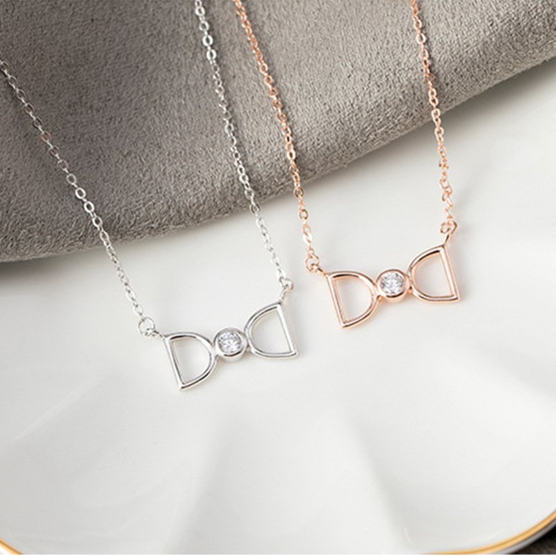 Simple niche design bowknot pendant clavicle necklace 925 sterling silver one chain jewelry