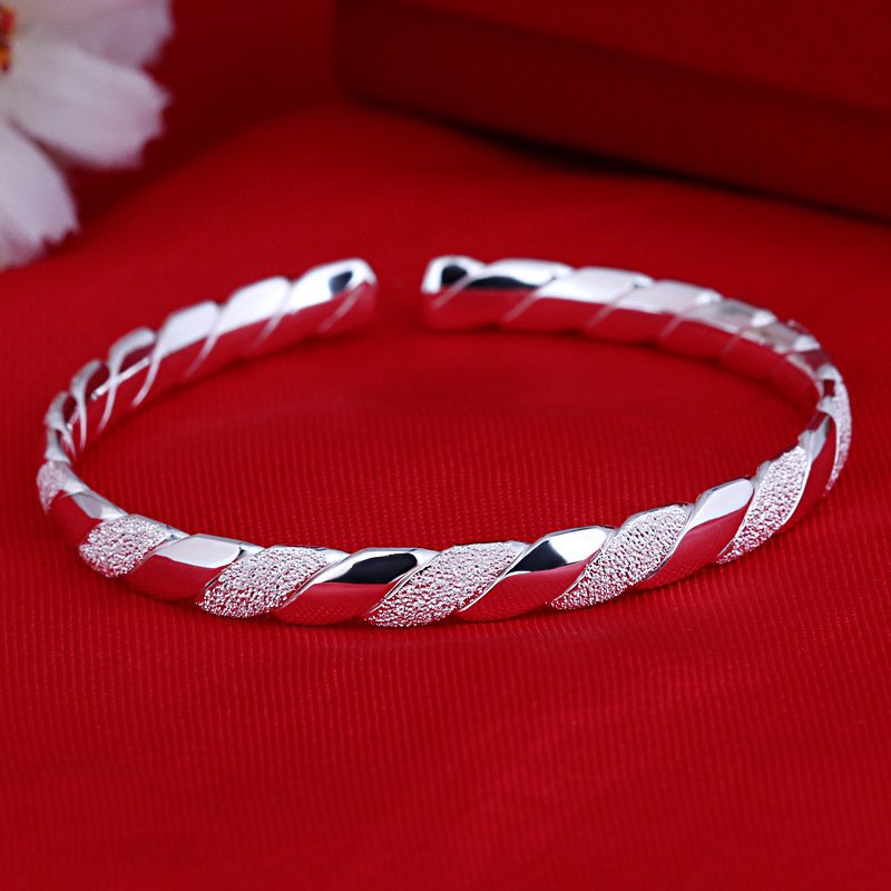 Twisted silver bracelet women frosted and polished interwoven bracelet fashion simple student young bracelet