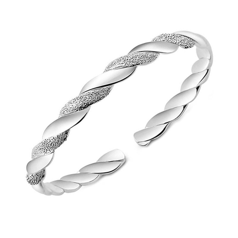 Twisted silver bracelet women frosted and polished interwoven bracelet fashion simple student young bracelet