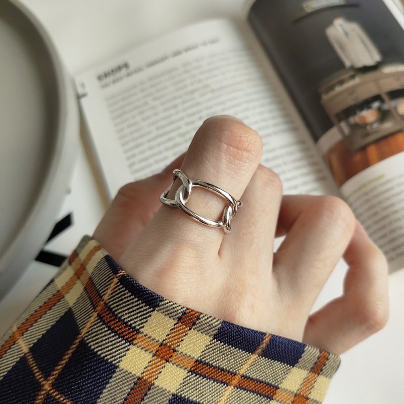 925 sterling silver ring ring open ring simple wild net red geometric chain design ring