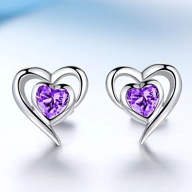 Heart shaped silver needle stud earrings fashion earrings women 925 silver earrings