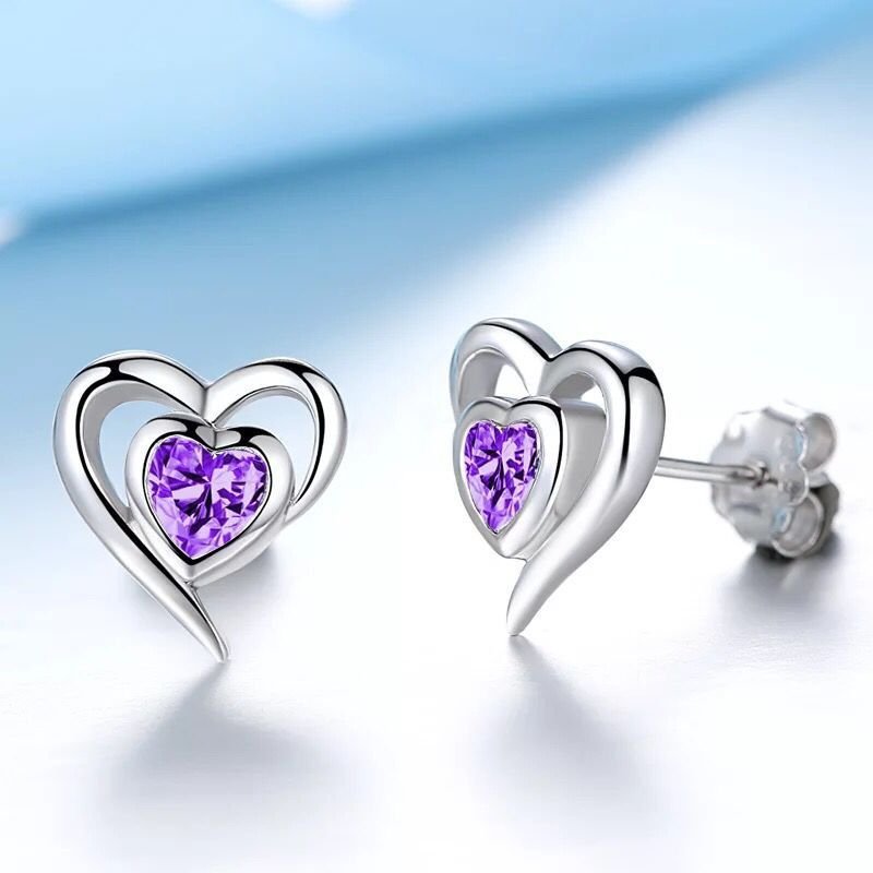 Heart shaped silver needle stud earrings fashion earrings women 925 silver earrings