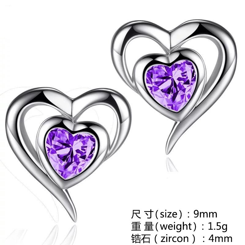 Heart shaped silver needle stud earrings fashion earrings women 925 silver earrings