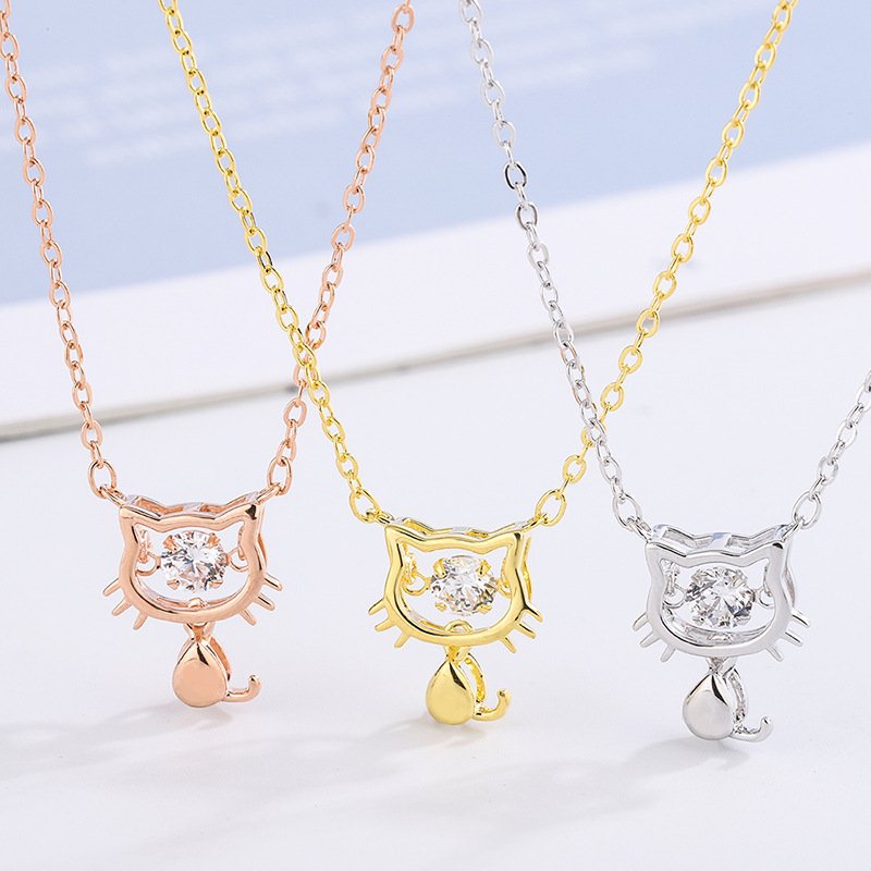 Creative s999 sterling silver cat necklace female girly heart lucky cat smart clavicle chain necklace