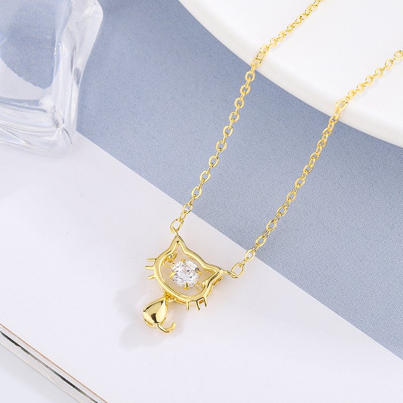 Creative s999 sterling silver cat necklace female girly heart lucky cat smart clavicle chain necklace