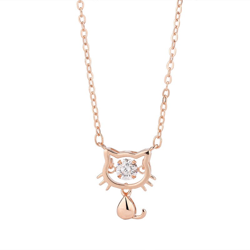 Creative s999 sterling silver cat necklace female girly heart lucky cat smart clavicle chain necklace