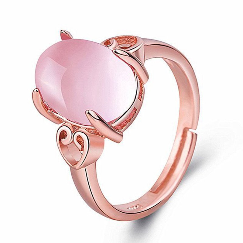 Pink crystal open ring 18K rose gold hibiscus stone ring colorful gold temperament open female ring tail ring