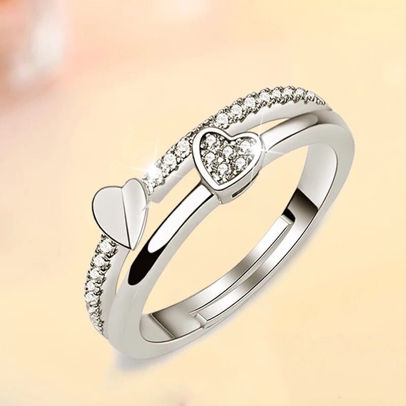 Silver love double ring ladies fashion female ring hand jewelry e-commerce accessories