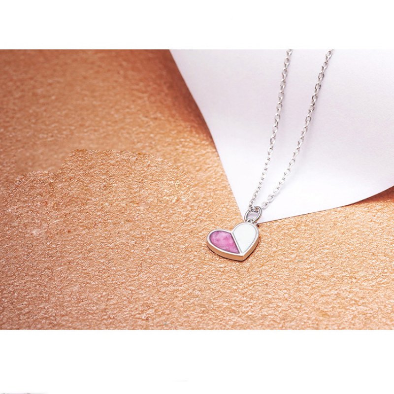 Sweet ice cream love heart pendant, simple handmade drip glaze necklace on clavicle, female silver jewelry