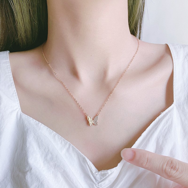 2020 autumn and winter new 999 sterling silver fresh butterfly necklace female trendy temperament simple and versatile clavicle chain