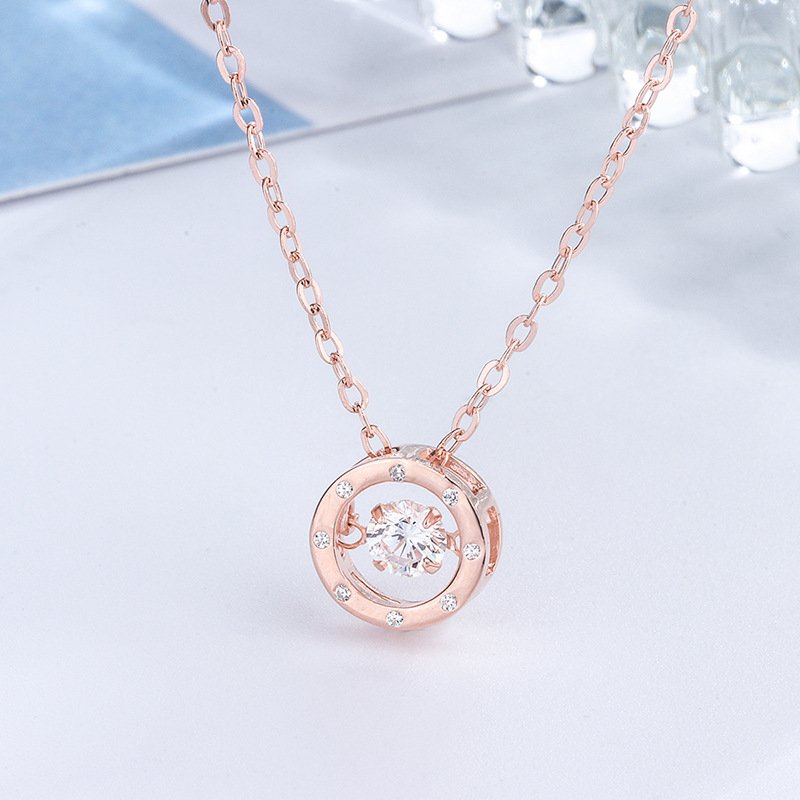 New S999 Sterling Silver Geometric Circle Smart Necklace Simple Fashion Beating Heart Pendant Sweater Chain Hot Style