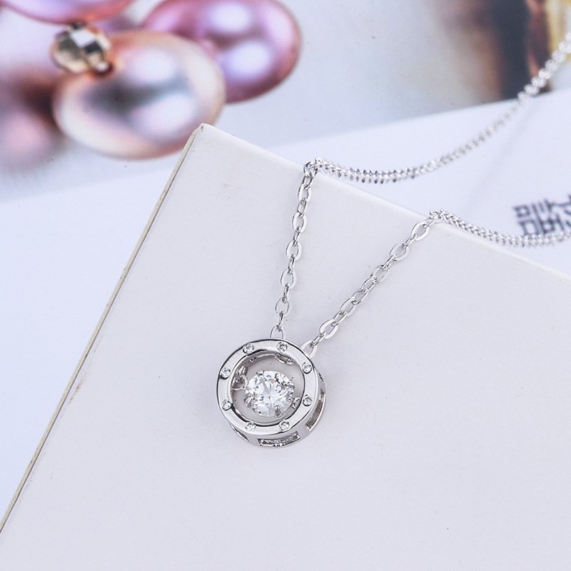 New S999 Sterling Silver Geometric Circle Smart Necklace Simple Fashion Beating Heart Pendant Sweater Chain Hot Style