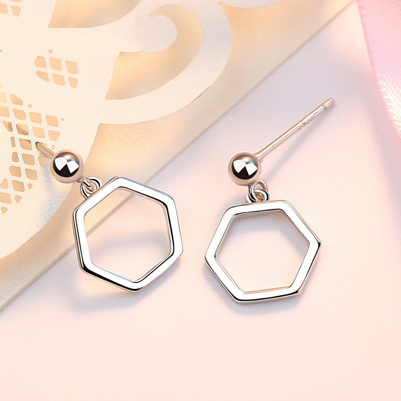 Simple fashion handmade hexagonal diamond earrings temperament personality cold geometric earrings