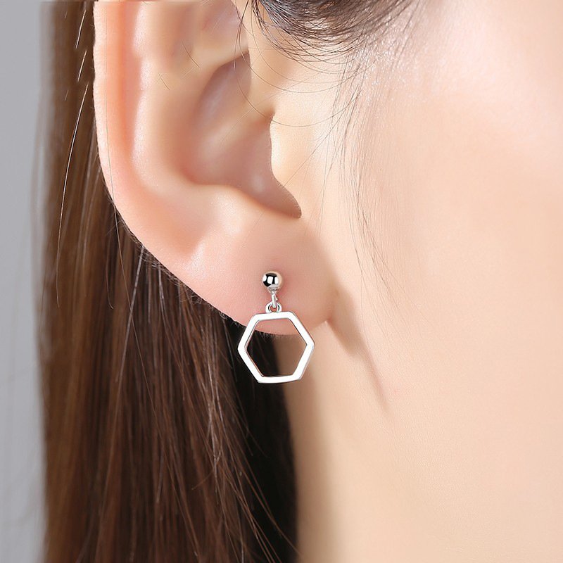 Simple fashion handmade hexagonal diamond earrings temperament personality cold geometric earrings