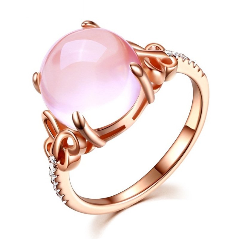 Hibiscus stone pink crystal butterfly ring rose gold temperament ladies ring day color gold light luxury open female ring