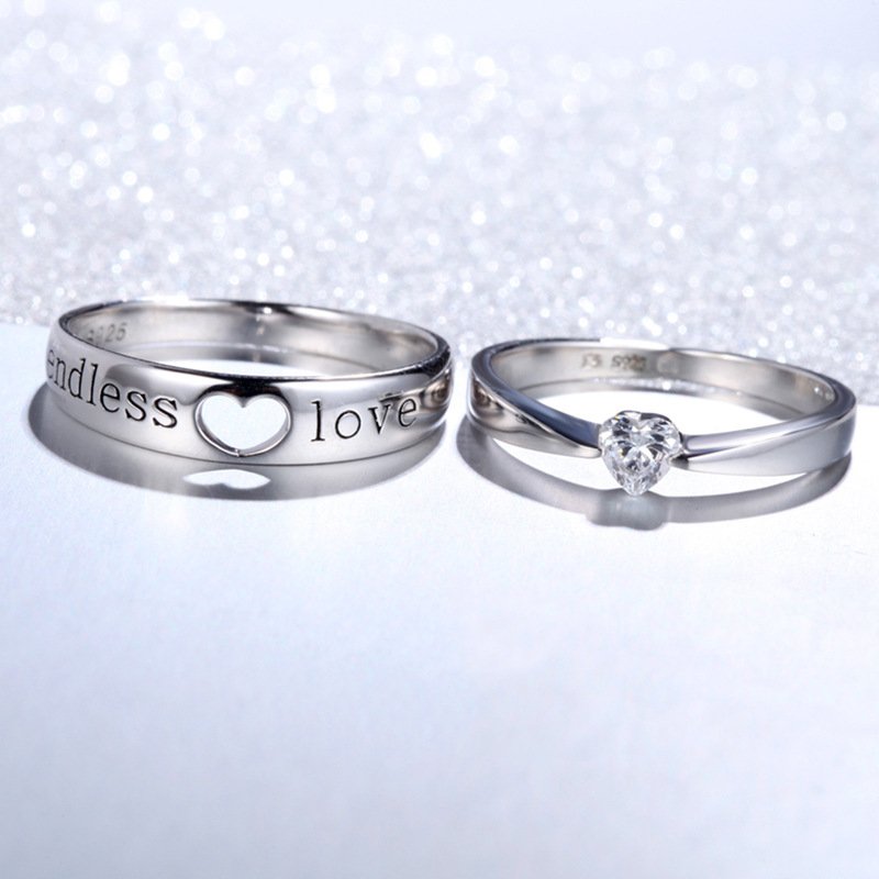 925 Silver Men and Women Couple Rings Love Endless LOVE Heart FOREVER Ring