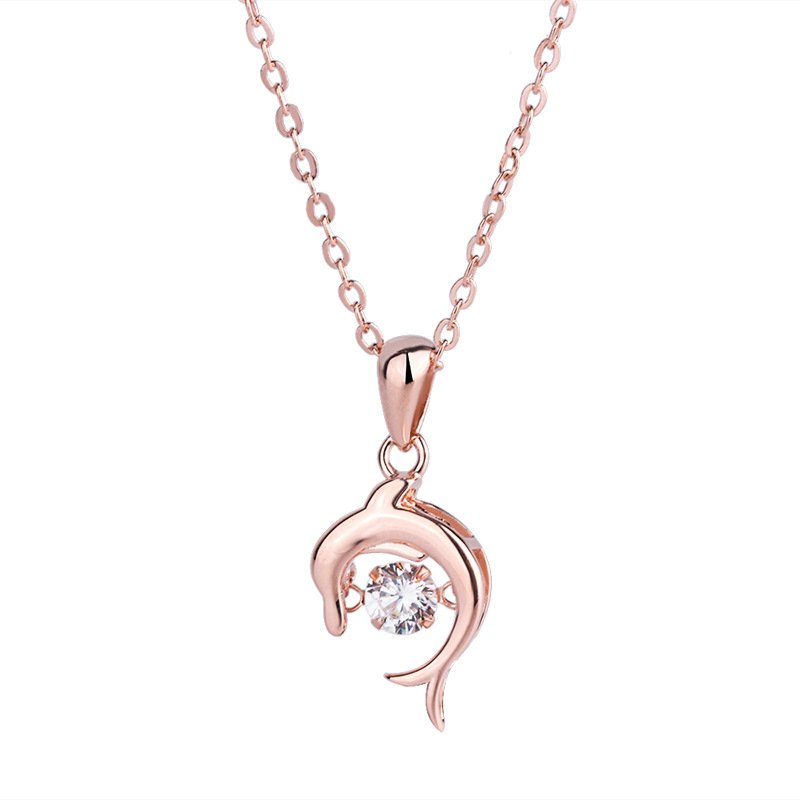 S999 sterling silver smart dolphin necklace female temperament beating heart pendant sweater chain jewelry