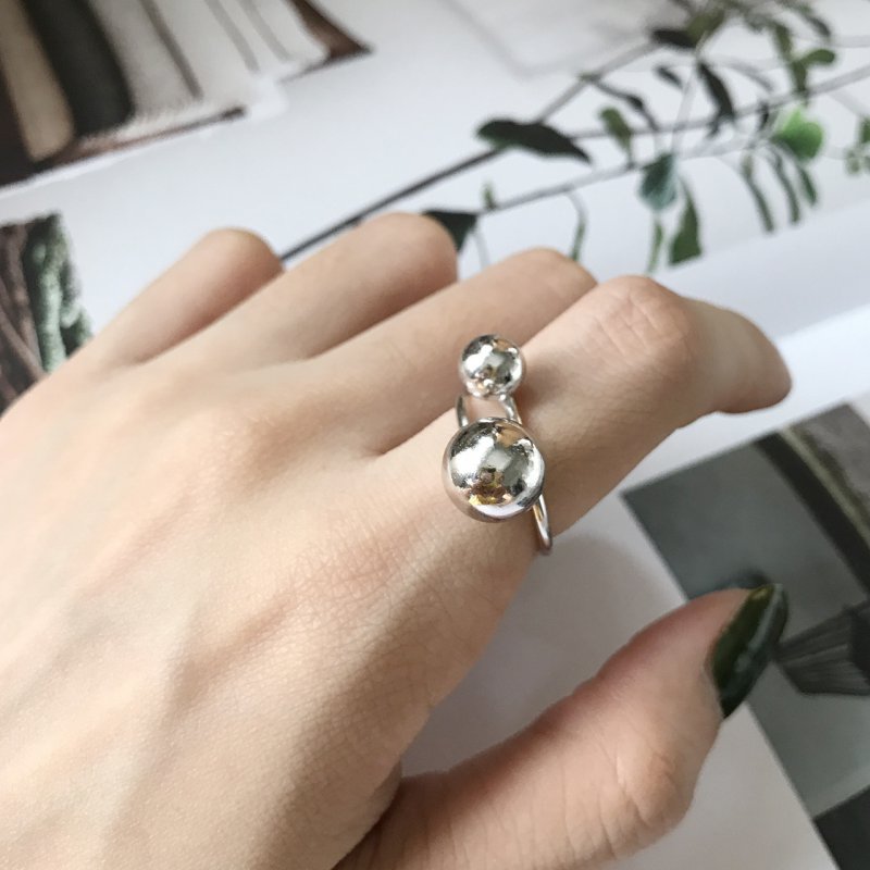 mini style S925 sterling silver line size round ball open silver ring